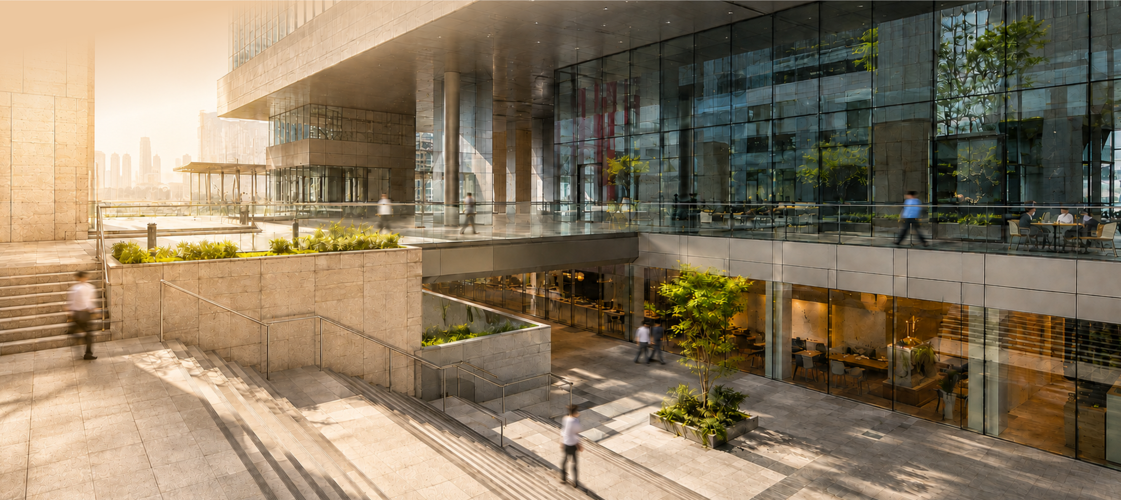 Modern commercial complex with an open courtyard